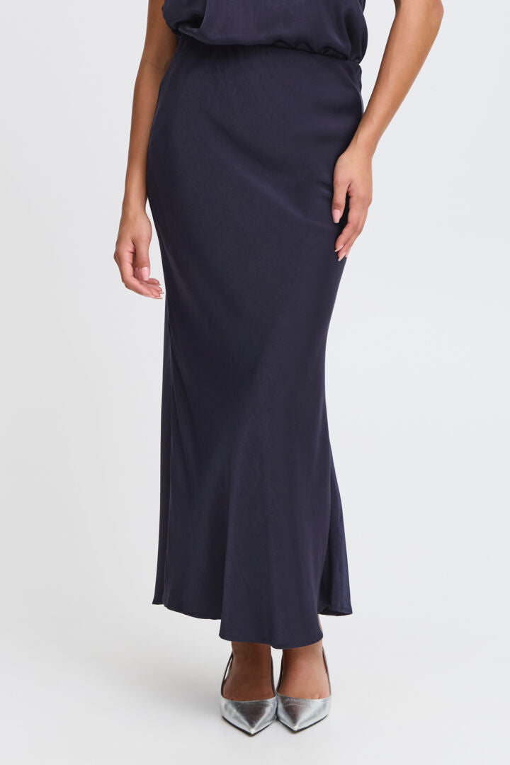 Fransa- Blue Silky Skirt- Frshina