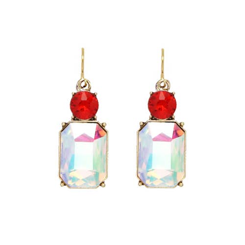 Last True Angel-Twin Gem Earring in Aurora Borealis & Red