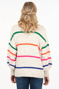 Sarta - Wool Blend Open Front Cardigan Thin Stripes in Cream