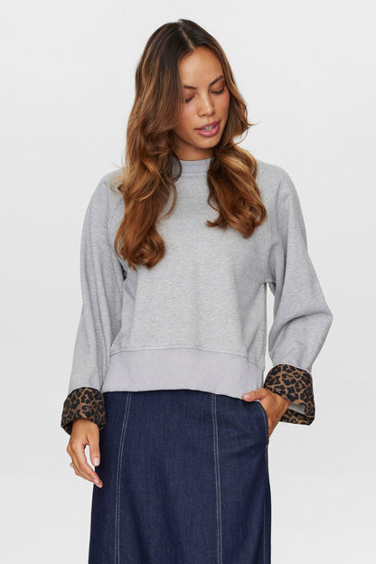 Numph - Grey Animal Sleeve Sweatshirt- Nuzari