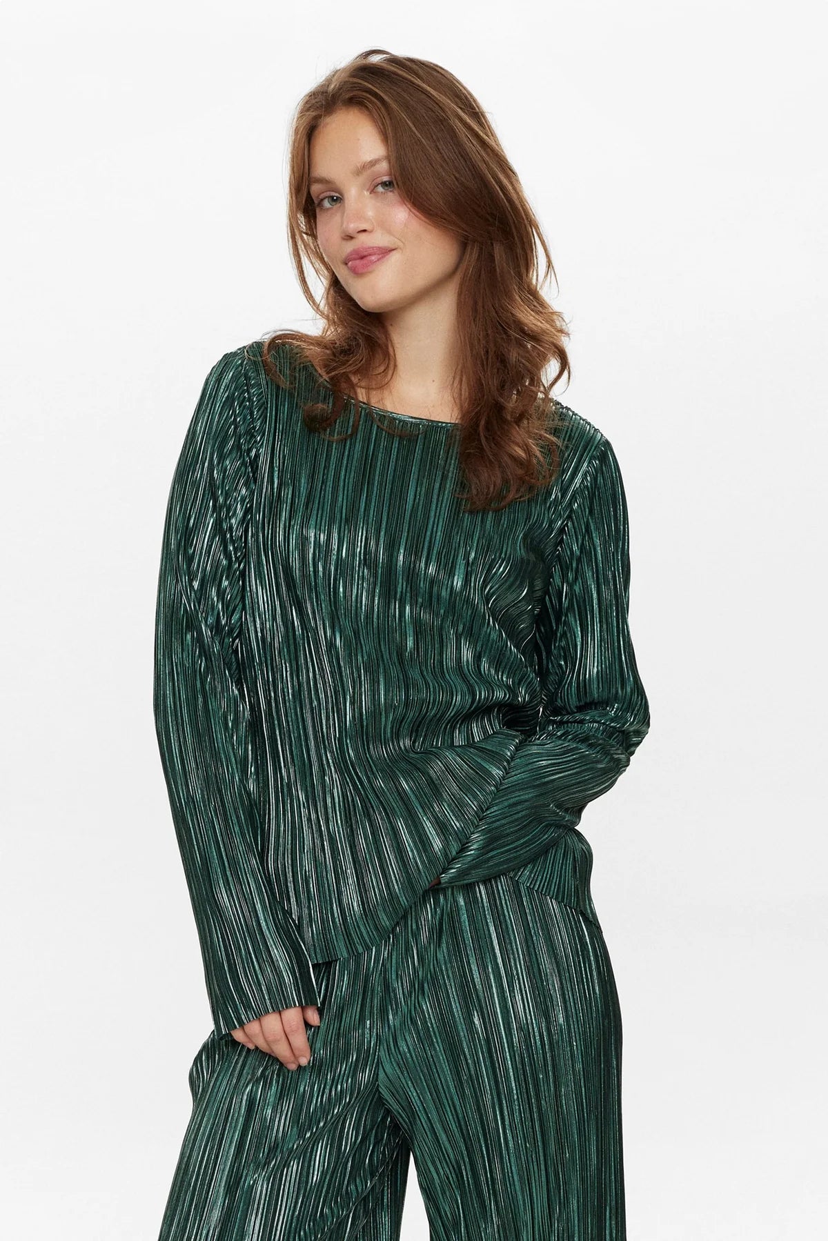 Numph- Green Pleated Shine Top- Numood