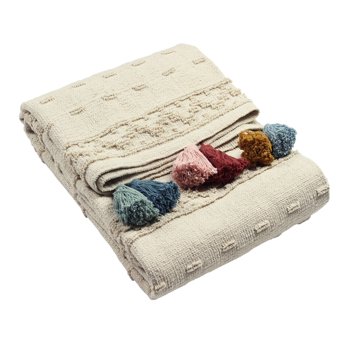 Boho Cotton Tufted Throw Multicolour