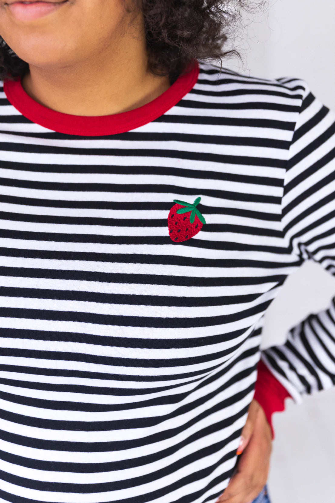 Olive & Frank- Strawberry Embroidered Breton Tee