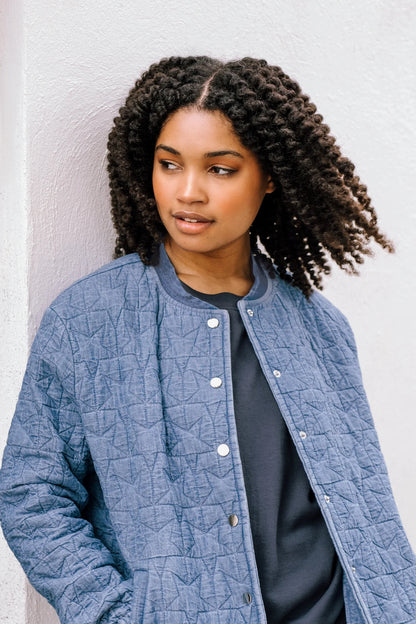 Sugarhill Brighton- Blue Quilted Bomber Jacket- Kinga