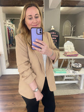 Load image into Gallery viewer, Oversized Rouched Sleeve Blazer- Tan
