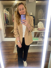 Load image into Gallery viewer, Oversized Rouched Sleeve Blazer- Tan
