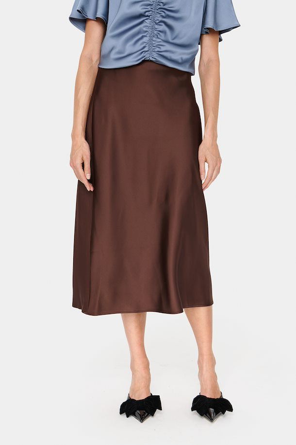 Saint Tropez- Brown Satin Skirt- Hafia