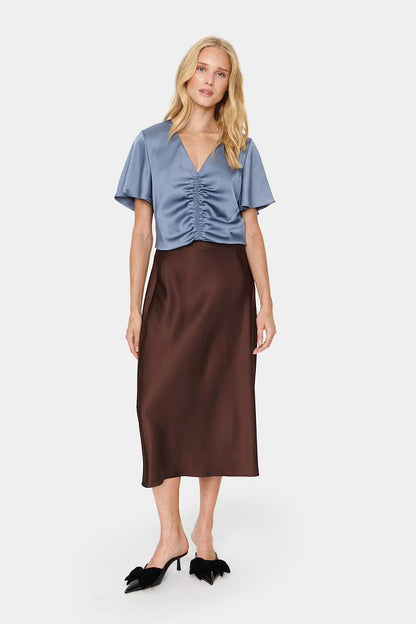 Saint Tropez- Brown Satin Skirt- Hafia