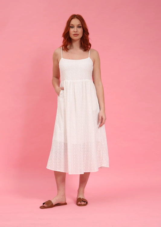 Fika- White Broderie Midi Dress