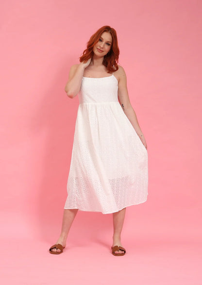 Fika- White Broderie Midi Dress