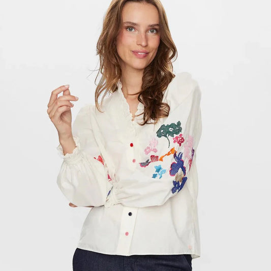 Numph- Floral Embroidered Shirt-Nujasmine