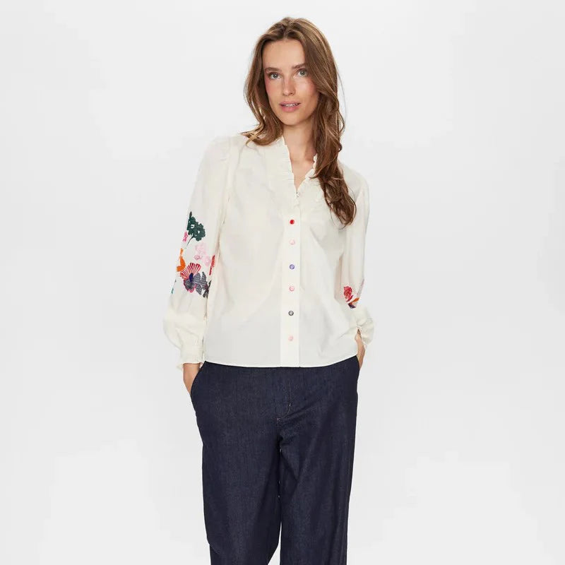 Numph- Floral Embroidered Shirt-Nujasmine