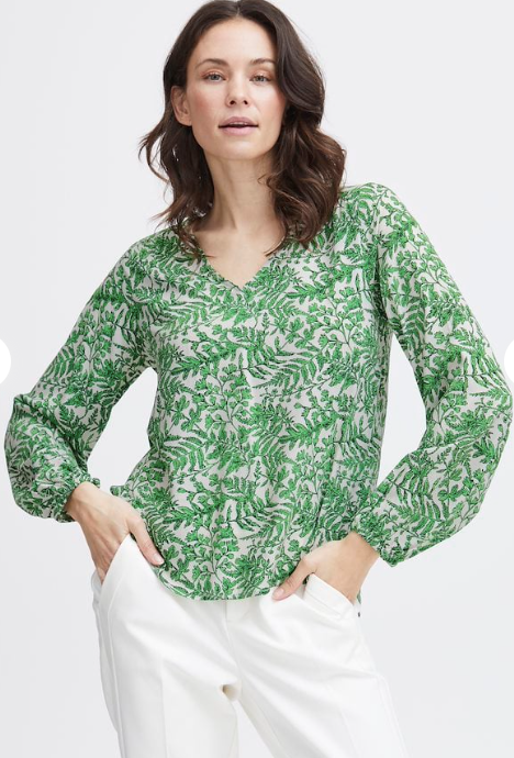 Fransa - Green Printed Shirt - Frsilje