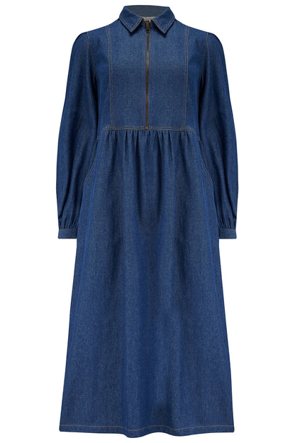 Sugarhill Brighton- Blue Denim Midi Smock Dress- Kirsty