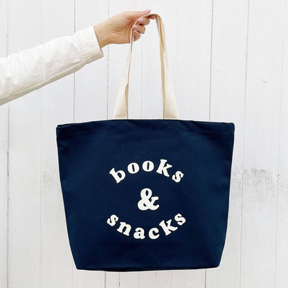 Books & Snacks - Midnight Blue Canvas Tote Bag