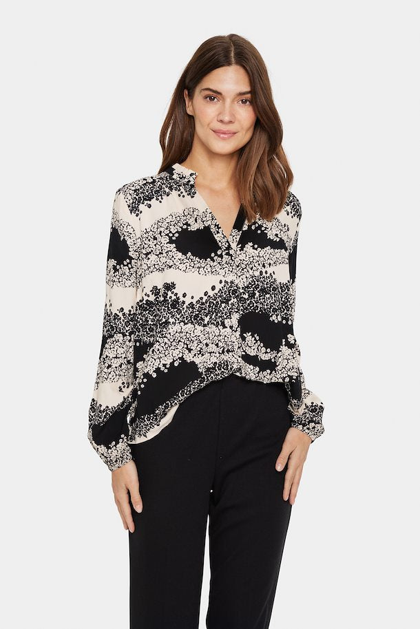 Saint Tropez- Black Wavy Flower Blouse- Eda