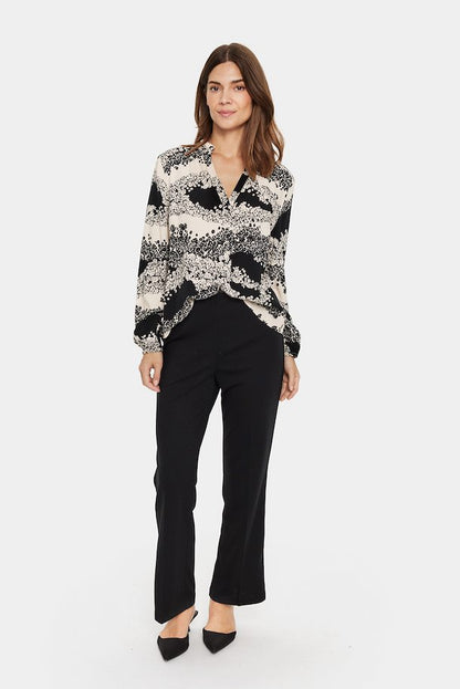 Saint Tropez- Black Wavy Flower Blouse- Eda