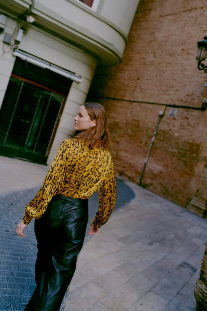 B.Young - Mustard Animal Print Blouse - Byjadeen