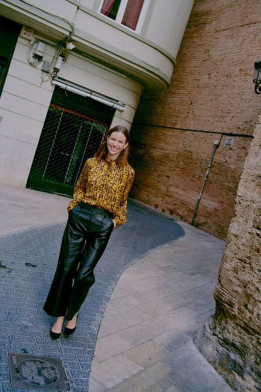 B.Young - Mustard Animal Print Blouse - Byjadeen