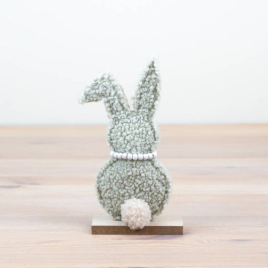 Sherpa Green or Brown Rabbit on Wooden Base, 17cm