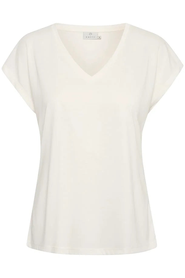 Kaffe- Cream V Neck T Shirt- Kalisse