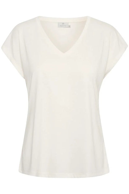 Kaffe- Cream V Neck T Shirt- Kalisse