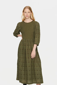 Saint Tropez- Long Shirred Green Dress- Abby