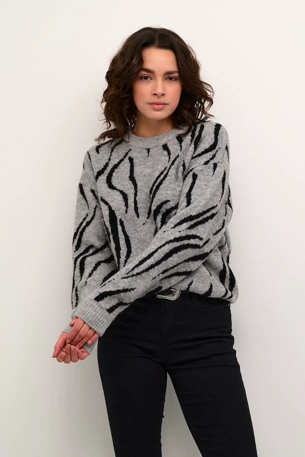 Kaffe- Patterned Grey Jumper- Kabillie