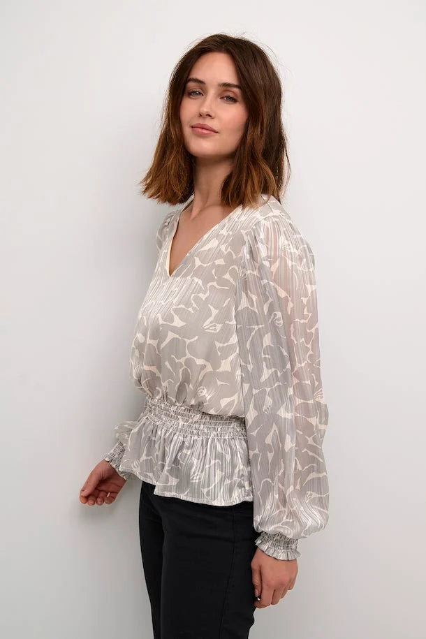 Kaffe- Grey Flower Blouse- Kaemma